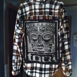 Upcycled Bleached Flannel Shirt W/ Vintage TOOL rock Band Back Patch